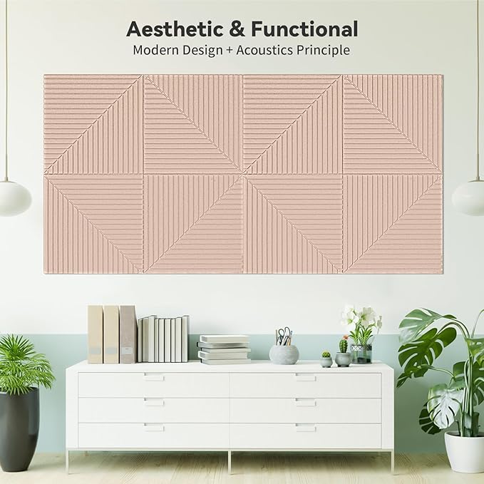 Art3d 6-Pack Self-Adhesive Acoustic Wall Panels for Home Décor, 24 x 24 Inch Soundproofing Panels for Office Studio Bedroom - High Noise Absorption Polyester Fiber, Camel