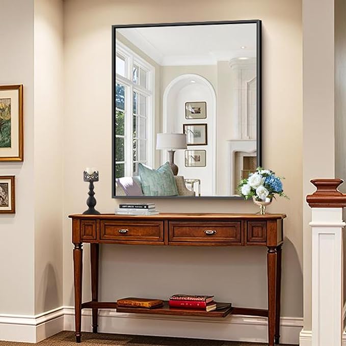 KOCUUY Black Bathroom Mirror, 30x36 Inch Rectangle Mirror for Over Sink, Modern Decorative Wall Mirror for Bedroom Living Room Bathroom, Hang Horizontal/Vertical