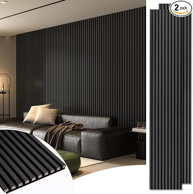Art3d 2-Pack 108" x 12" Acoustic Wood Panels for Wall, Soundproof Wood Slat Panel for Wall and Ceiling, 3D Fluted Sound Absorbing Paneling for Interior Wall Decor, Living Room, Bedroom - Blackwood