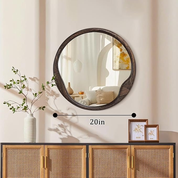 AOAOPQ Mirrors for Wall Rustic Round Mirror Vintage Hanging Mirror for Bedroom Bathroom Living Room Farmhouse Wall Decor White Large 20" Brown Frame