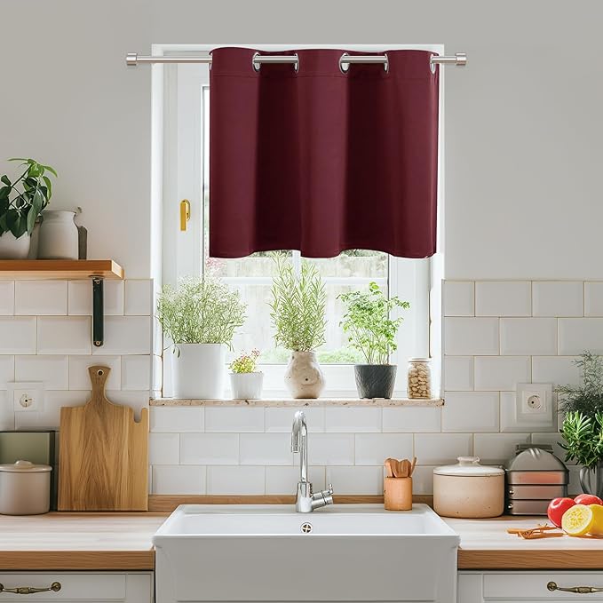 ChrisDowa Blackout Curtains 36 Inches Long for Living Room, Grommet Thermal Insulated Room Darkening Curtains for Bedroom (1 Panel Set, Burgundy Red, 52W x 36L)