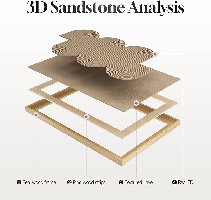 Large 3D Textured Framed Boho Neutral Abstract Wall Art, Set of 3 Modern Paintings Artwork for Walls, Black White Brown Minimalist Geometric Pictures for Living Room, Entryway, Dining Room Wall Decor