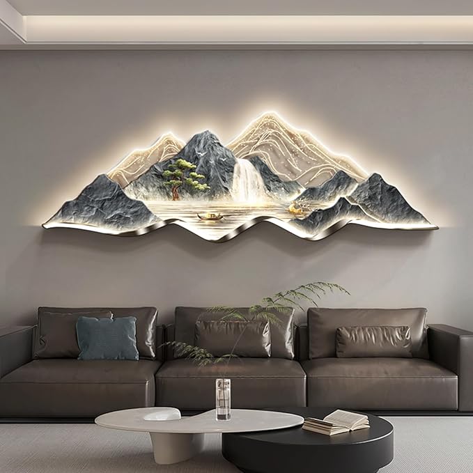 Large 3D Wall Art Decor ,Living Room Hanging Mural,Modern Wall Art, Handmade Wall Sculpture with Lighting Strip Oriental Decor, Traditional Chinese Welcoming Wall Hanging Painting Home Decor(E,150*50c