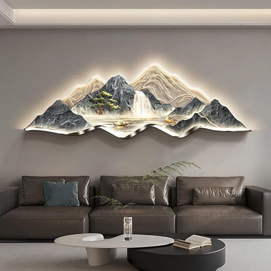 Large 3D Wall Art Decor ,Living Room Hanging Mural,Modern Wall Art, Handmade Wall Sculpture with Lighting Strip Oriental Decor, Traditional Chinese Welcoming Wall Hanging Painting Home Decor(E,150*50c