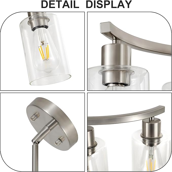 6 Light Modern Brushed Nickel Pendant Light Fixture for Dining Room，Kitchen Pendant Lighting Over Island，Adjustable Height Farmhouse Dining Chandeliers Over Table，with Glass Shade