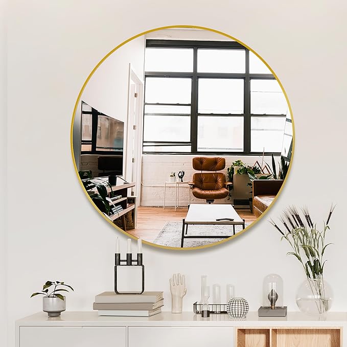 Bathroom Mirrors for Wall,Gold Frame Mirror,30'' Round Circle Mirror for Entryway Bedroom Vanity(30'',Gold)