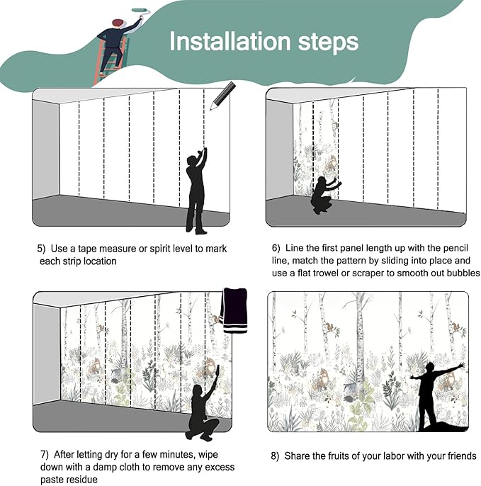 -Nursery Cartoon Woods Hand-Painted Animal Wallpaper Children's Room XT10 L 180" x 115"