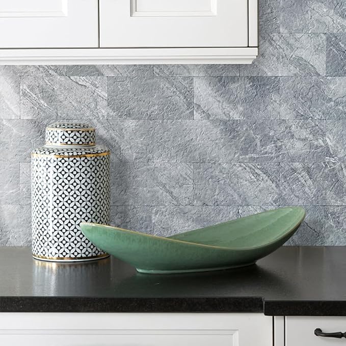 AULIGET 20-Piece Peel and Stick Backsplash Wall Tiles, 6" x 12" PVC Grey Marble Faux Stick on Tiles for Backsplash Kitchen, Bathroom, Laundry Room, Camper, Fireplace