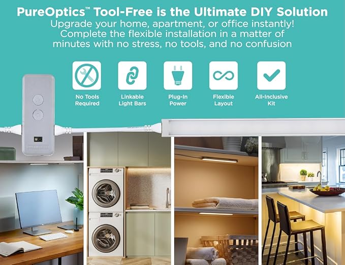 BLACK+DECKER LED Under Cabinet Light Kit, Motion Sensor, Dimmable, Linkable, 3 Color Settings, Tool-Free, for Kitchen, Cabinets and Closets, (3) 9" Bars