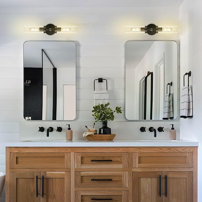 Bathroom Wall Sconce Hardwired, Black Wall Sconces, 20.5" Vanity Lights Over Mirror, Linear Wall Sconce Dimmable, Bathroom Light Fixtures Glass Tube, Bronze Wall Sconces Interior Sconces Wall Lighting