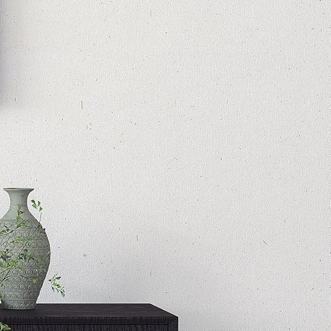 Matte White Grasscloth Textured Wallpaper Natural&Neutral&Handmade Style Thick Peel and Stick Removable for Bedroom,Office,Cabinet(16.5”x236.2”) (Herbaceous Plant&Gold Powder) M11