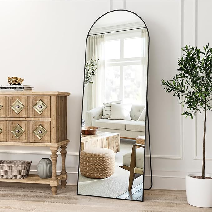 Arched Full Length Mirror, 57"X20" Large Floor Mirrors, Full Body Mirrors for Leaning or Hanging, Standing Mirror for Bedroom, Living Room,Dressing Room, Aluminum Alloy Frame, Black