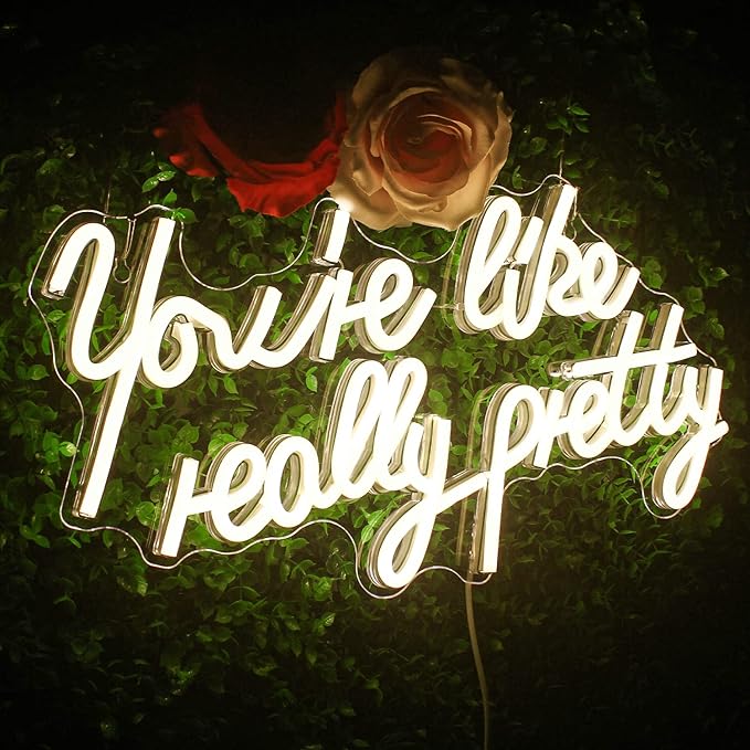 Lucunstar You're Like Really Pretty Neon Sign Warm White Led Neon Light for Wall Decor Light Up Sign for Wedding Dimmable Switch USB Connectivity Neon Signs for Bedroom Decor Party Light