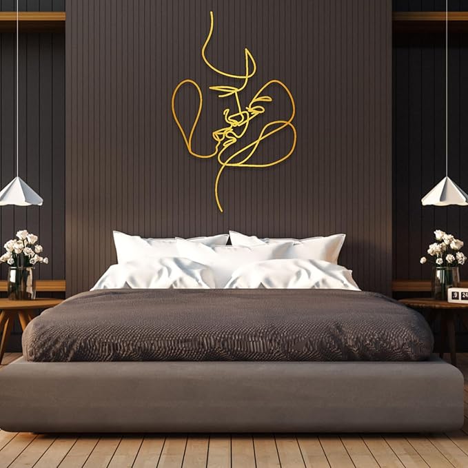 2 Faces Love Line Wall Art, Minimalist Woman Face Art,Metal Couple Face Line Wall Art,Couple Metal Wall Decor Sign, Livingroom Wall Hanging Gift (23.6 x 14.56” / 60 x 37 cm, White)