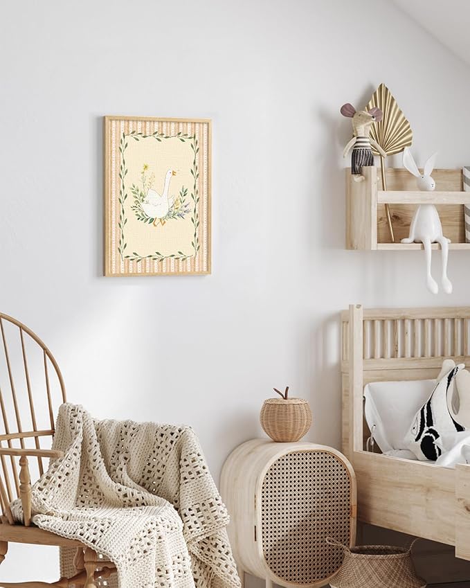 ARPEOTCY Small Framed Canvas Wall Art, 12x16in, Silly Goose Floral Art, Nursery Wall Decor for Kids boys girls baby Room, Vintage Bedroom Decor