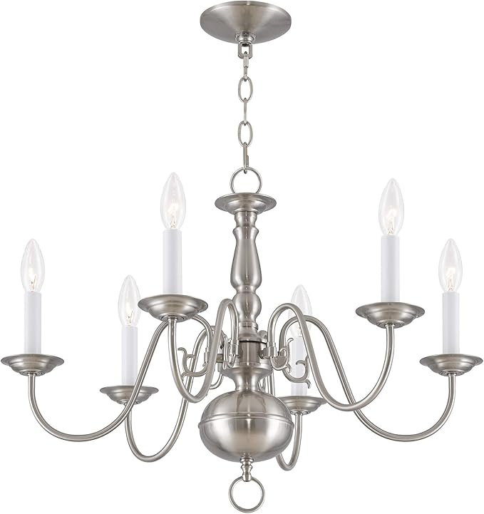 Livex Lighting 5006-91 Williamsburgh 6 Light Brushed Nickel Chandelier,18Hx24W,5006-91