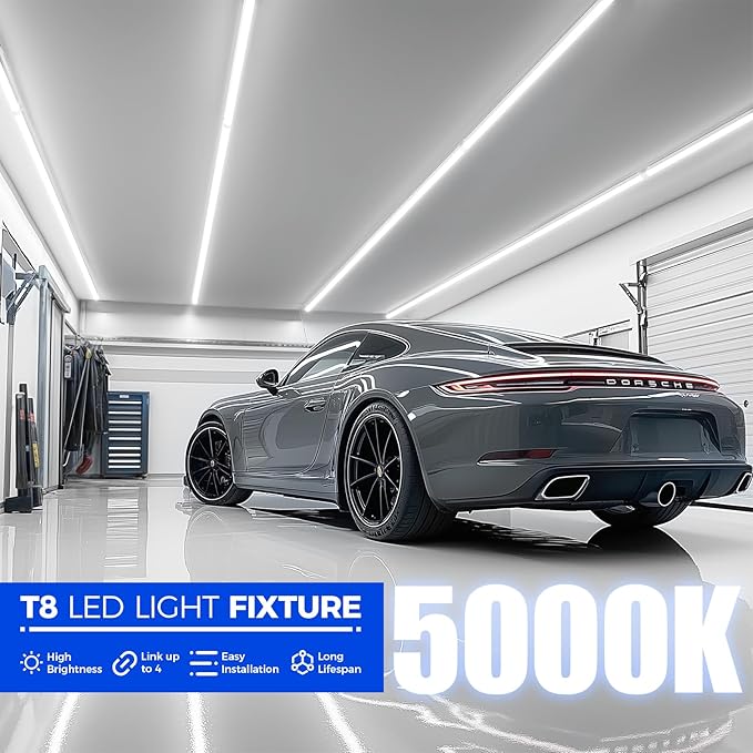 Barrina 8FT LED Shop Lights Fixture, T8 72W 10000lm 5000K, Daylight White, Clear Cover, V Shape,Tube Light, Hight Output, Bulbs for Garage, Warehouse, Plug and Play, 6 Packs