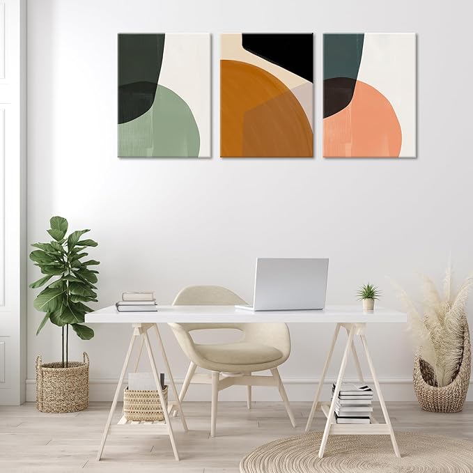 ouiytws Color block simple abstract wall art canvas printing, green, yellow, pink modern simple style, mostly used in the living room, study, bedroom decoration. Frame 16 x 24 x 3 pieces