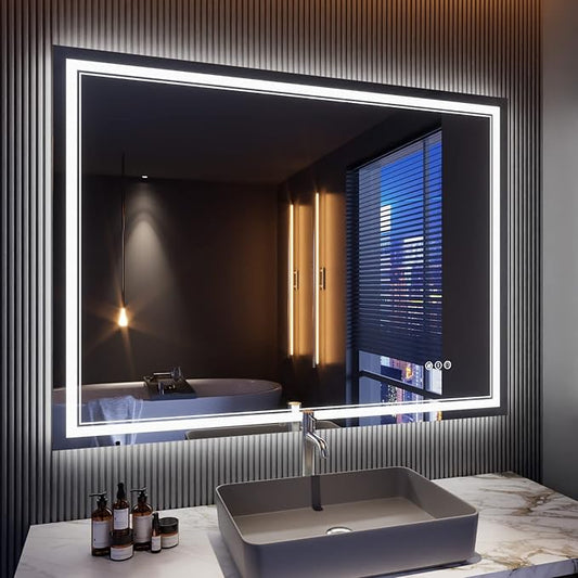 48x36 Inch Bathroom Mirror LED with Lights, Backlit and Front Lighted Anti-Fog Dimmable Memory Lighted Bathroom Vanity Mirror, Large Led Mirror for Bathroom