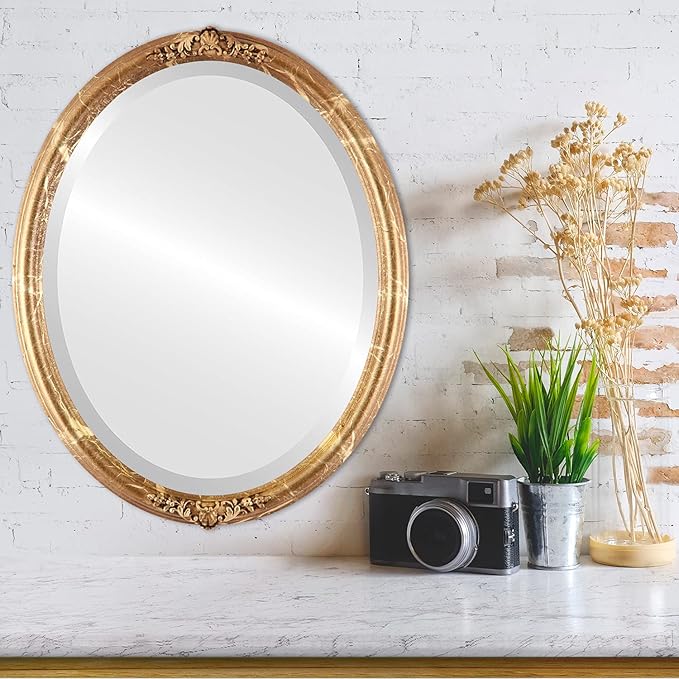 OVALCREST Oval Beveled Wall Mirror for Home Decor - Contessa Style - Champagne Gold - 22" x 18"