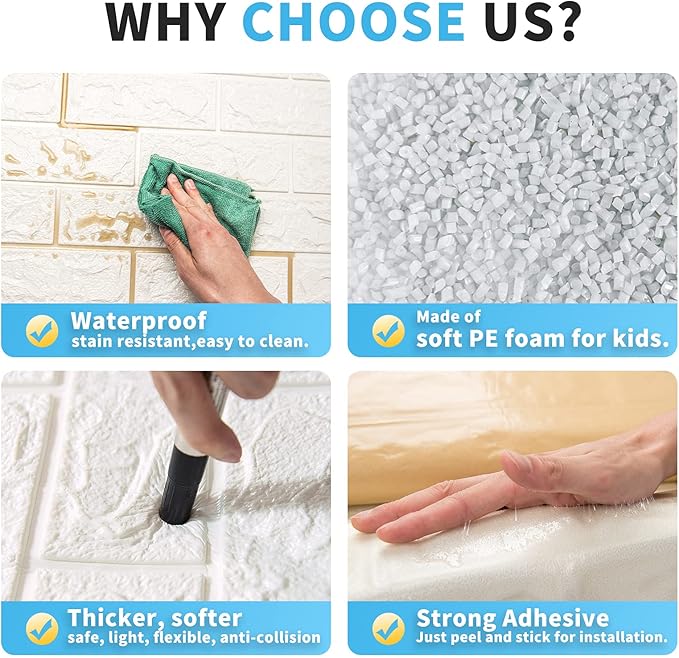 Art3d 115 Sq.Ft Peel and Stick 3D Wall Panels for Interior Wall Decor, Self-Adhesive Foam Brick Wallpaper in White, Pack of 20