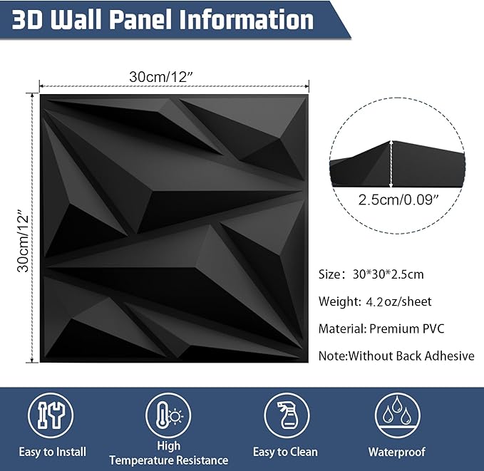 33 Pack 3D Textured Wall Panels 12x12'' – Durable PVC Wall Coverings, Easy Install & Waterproof – Modern Accent Decor for Living Room, Bedroom (Covers 33 Sq.Ft.)