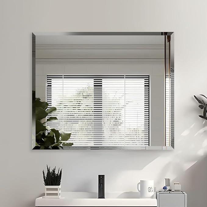 30x36 Inch Bathroom Mirror Frameless Beveled Edge Rectangle Wall Mirror Explosion Proof and Shatterproof Bathroom Vanity Mirror Wall Mounted Hang Firmly (Horizontal or Vertical)