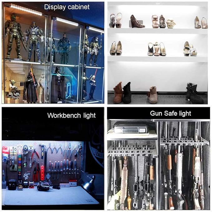 Led Light Strips Kit, (6) 12’’ Linkable Light Bars + Rocker Switch + UL Power Adapter, Under Cabinet Lighting for Locker Closet Shelf, Showcase Lighting, 6000K Cool White