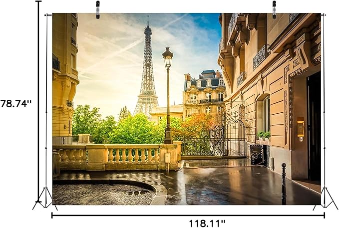BELECO 10x6.5ft Fabric Paris Eiffel Tower Backdrop Summer Street View European Famous Building French City Landscape Background Paris Theme Party Decor Wedding Photography Wallpaper Photo Studio Prop