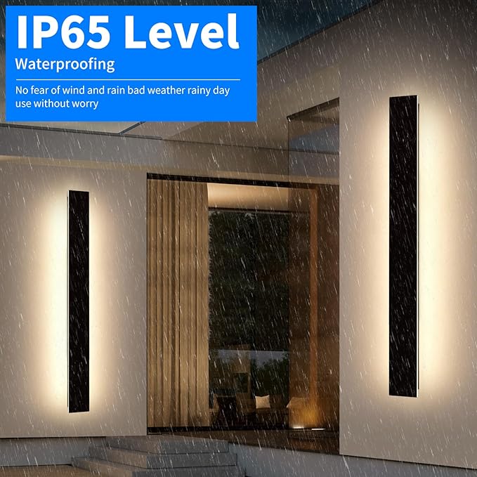 Mikeru Upgraded 2 Pack 57" Long & 4.3" Wide LED Wall Sconce, 10%-100% Dimming + 3000K-6000K Adjustable, IP65 Waterproof Outdoor Light Fixtures Cover US Junction Box for Porch, Garage, Basement