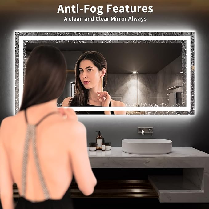 LOAAO 77X36 LED Bathroom Mirror with Lights, Anti-Fog, Dimmable, Backlit + Front Lit, Lighted Bathroom Vanity Mirror for Wall, Memory Function, Tempered Glass, ETL Listed
