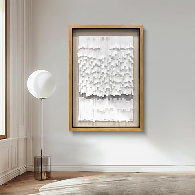 BrightA White 3D Wave Wall Sculpture - Heat-Formed Acrylic Strips Art with Dynamic Shadow Play, Solid Wood Frame Contemporary Artwork for Modern Interiors 31.5" x 47.2"