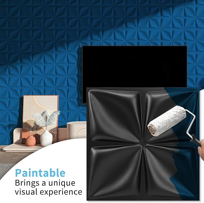 Art3d 20 Pack Decorative 3D Wall Panels, 19 Sq.Feet PVC Interior Wall Décor, 11.8"x11.8", Black