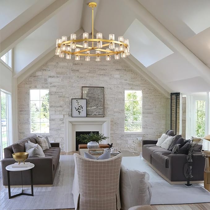 36" K9 Crystal Chandeliers, Gold Round Chandelier for Dining Room, Living Room, Dining Chandelier Over Table, Sutable for Bedroom,Foyer, Entryway, Stairs, Kitchen Includes Bulbs