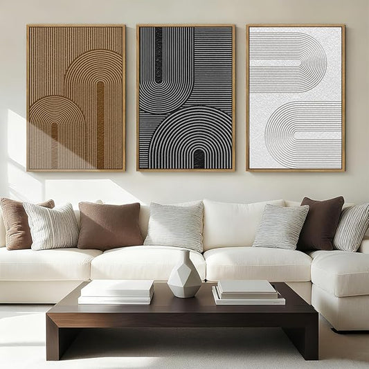 BINCUE Extra Large Abstract Modern Wall Art Framed Dark Wall Painting Neutral Print Decor for Living Room Bedroom 24" Lx36 W Set of 3