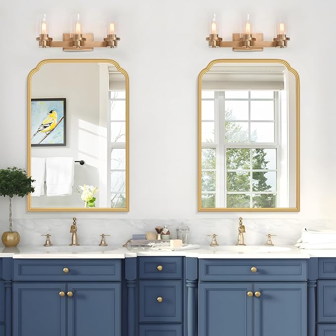 20X30 Inch Gold Bathroom Mirror for Wall, Modern Rounded Corner Rectangle Mirror with Non-Rusting Iron Metal Framed Bathroom Vanity Mirror for Over Sink Wall Decor(Tempered Glass)