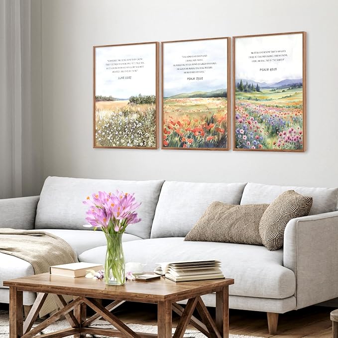 CHDITB Framed Canvas Art Print, Nature Flowers Christian Wall Decor, Floral Spiritual Scripture Wall Painting, Vintage Church Biblical Verses Art Prints for Zen Room Yoga Room Decor 16"x24"x3