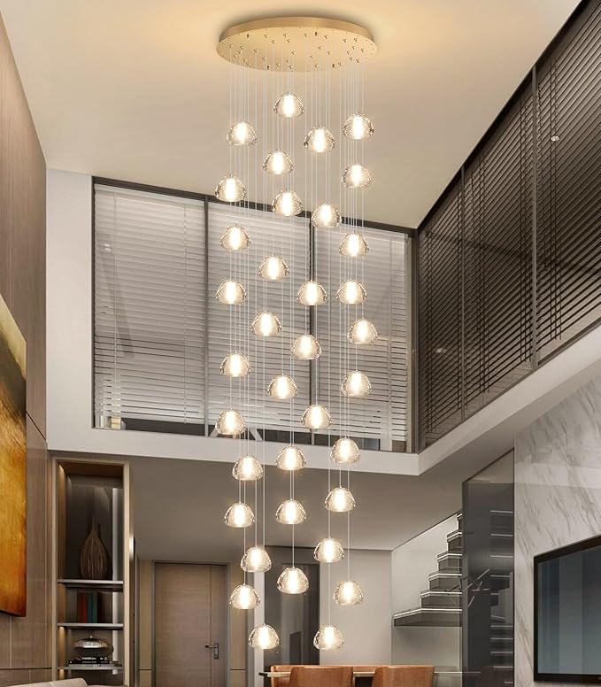 36 Light 216'' Long Large Crystal Chandeliers LED Chandeliers for High Ceiling Handing Light Fixture for Entrance Hallway Foyer Staircase Lobby Gold