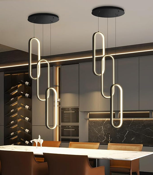 Modern Ring Chandelier LED Dimmable Ceiling Light for Kitchen Island Living Room Staircaes Dining Room Black