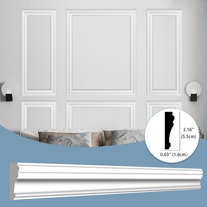 6-Frame Pre-Cut Accent Wall Molding Kit, Premade Wainscoting Chair Rail Moulding Panel Set for Interior Home Decoration (Widened to 2.16''W Each,24pcs)