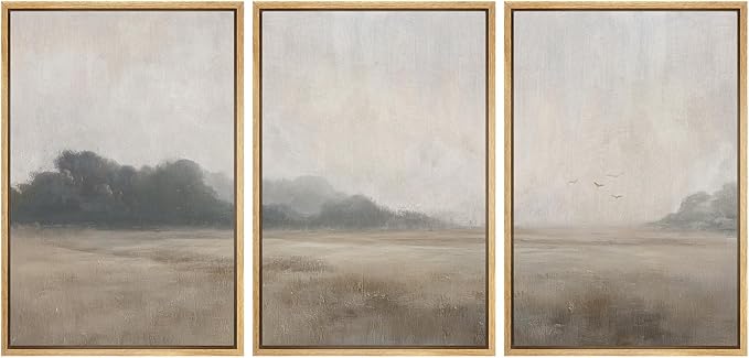 MUDECOR Framed Wall Art Print Set Serene MeadowTranquil Landscape with Foggy Fields and Distant Trees Illustrations Realism Decorative for Living Room, Bedroom, Office - 16"x24"x3 Natural
