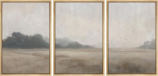 MUDECOR Framed Wall Art Print Set Serene MeadowTranquil Landscape with Foggy Fields and Distant Trees Illustrations Realism Decorative for Living Room, Bedroom, Office - 24"x36"x3 Natural