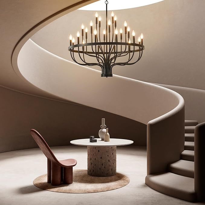 24-Light Black Chandelier, 40" Large Farmhouse Chandeliers for High Ceilings, Vintage Rustic Candle Chandelier for Dining Room Foyer, Modern Industrial Pendant Light for Living Room Entryway