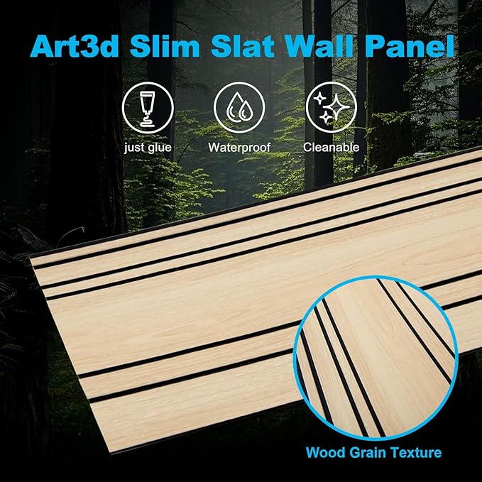 Art3d 4-Pack Glue-On Wall Panels, Wood Grain Texture Interior Wall Decor, 104"x12" Recycled Polystyrene Wainscoting Panels, Low Emission for Living Room Bedroom,Earth Oak