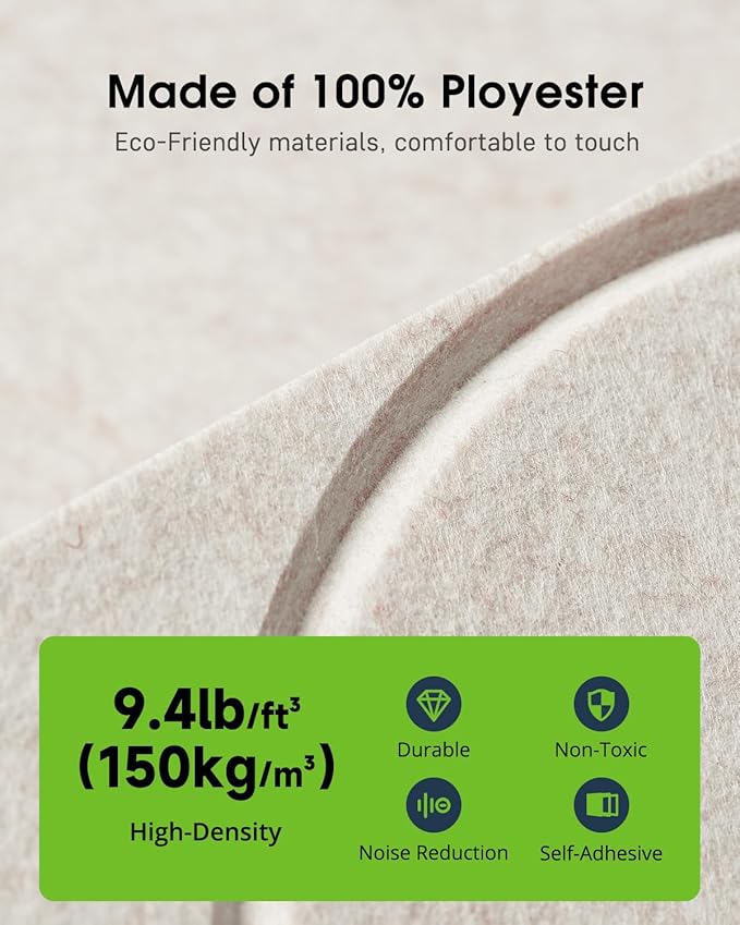 12 Pack Sound Proof Foam Panels for Walls，Self-Adhesive Acoustic Panels, 12" X 12" X 0.4" Sound Proof Panels for Walls，Door, Ceiling, Home Office Beige