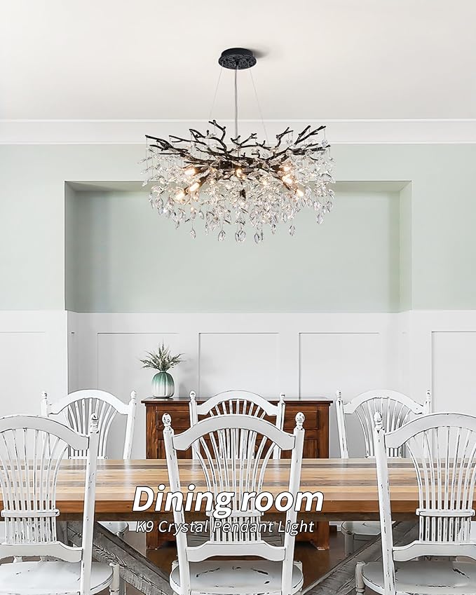 Modern Tree Branch Crystal Chandelier Luxury Black Crystal Pendant Lighting 30" Contemporary 10-Light Chandeliers for Dining Room Kitchen Bedroom Living Room