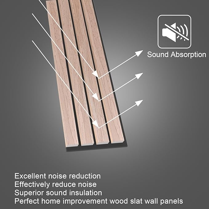 NeatiEase Wood Wall Panels, 9 Feet Acoustic Slat Wall Panels for Interior Wall Decor and Noise Reduction, Decorative Slat Wall Paneling, Natural Walnut, 4-Piece