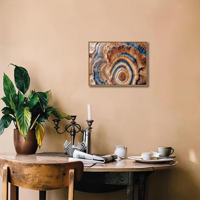 BingruiArt Framed Tree Ring Canvas Wall Art Abstract Wood Wall Decor Boho Modern Colorful Nature Painting Wood Stump Prints Pictures for Living Room Bedroom Bathroom Office 12"x16" Natural Framed(10)