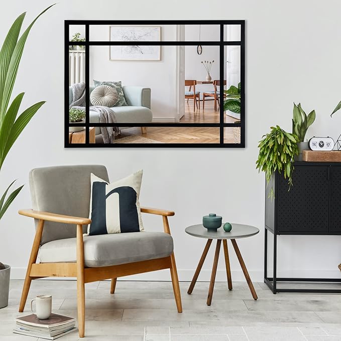 Black Rectangle Mirror, Farmhouse Decorative Wall Mirror for Entryway, Living Room, Bedroom, Hallway, Fireplace, Accent Wall Decor (Black1, 34" x 24")