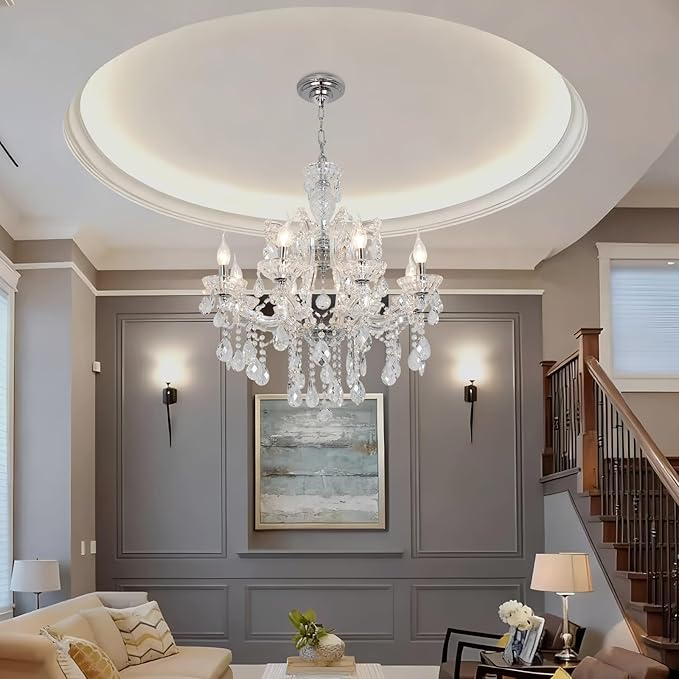 Modern Chrome Chandelier Light Fixture 8 Light Luxury Crystal Maria Theresa Chandelier Pendant Lighting Fixture for Dining Room,Bedroom,Living Room, W23.6*H22 with Adjustable Chain